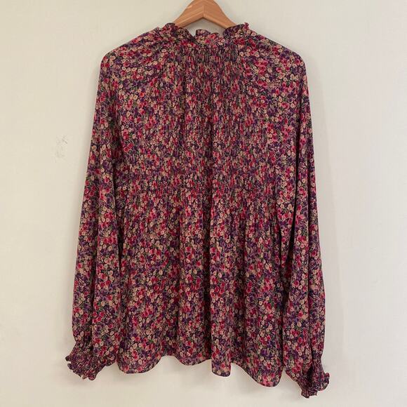 Lauren Ralph Lauren Boho Tunic Top Black Purple Pink Floral Tie Neck 2XL Black - Picture 5 of 5
